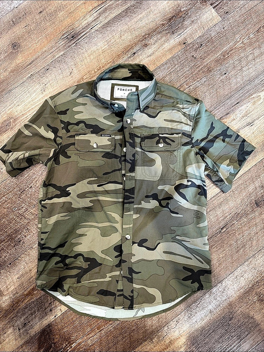 Boys PONCHO The Cordoba Original Short Sleeve Shirt Camo Green & Brown Medium